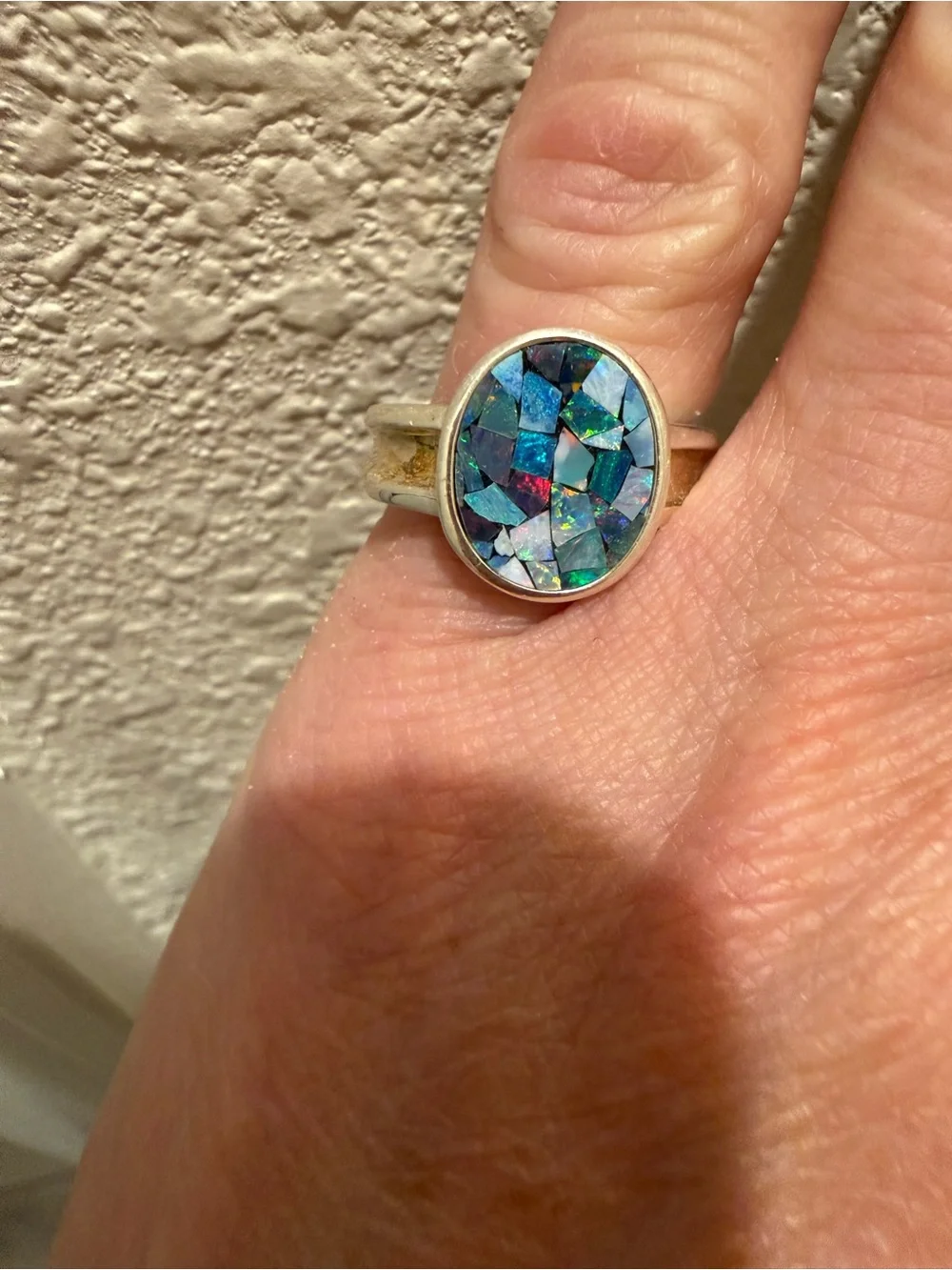 Authentic Sterling Silver Opal Mosaic Ring – Size 6
